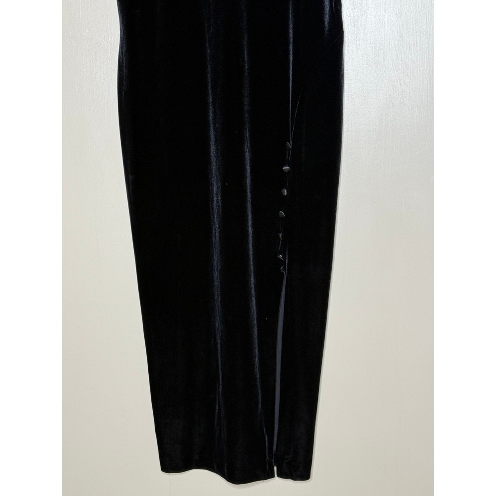 Vintage Nina Piccalino Black Velvet Maxi Dress Side Slit Button Detail Size 10 - Picture 3 of 8